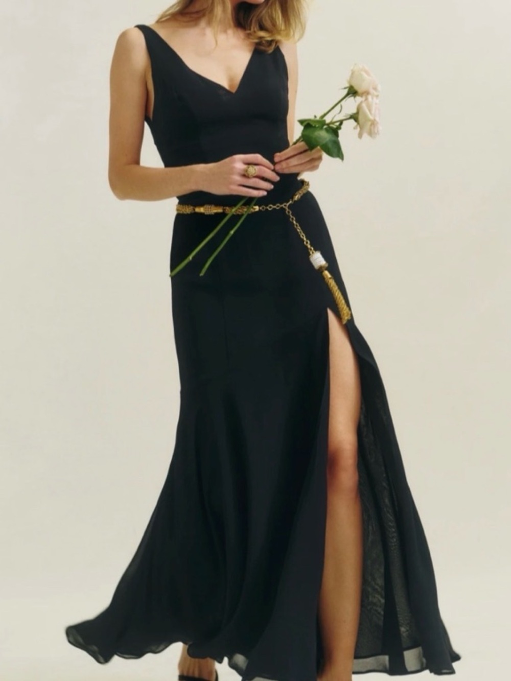 Reformation Orianna Black Maxi Deep V-Neck Dress Sz. 2